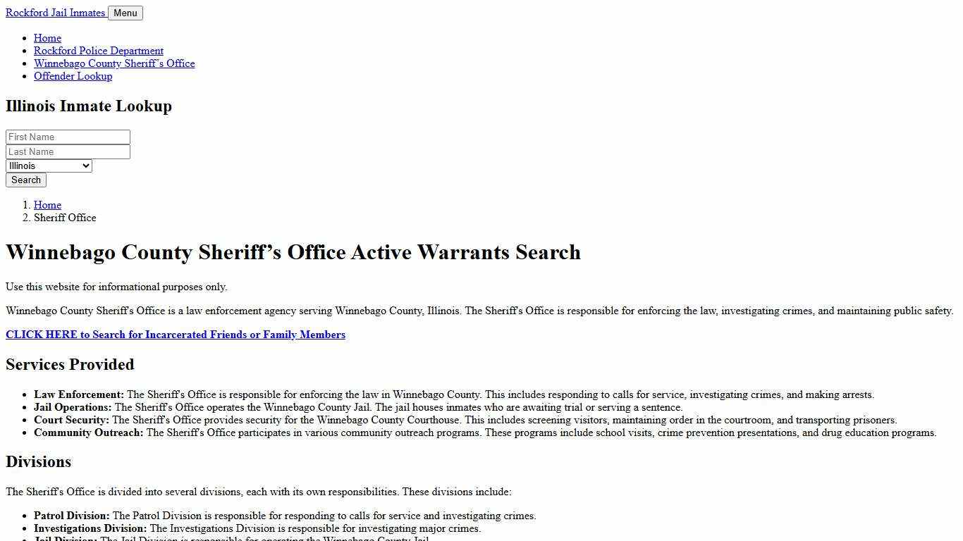 Winnebago County Sheriff Office, IL Warrant Lookup