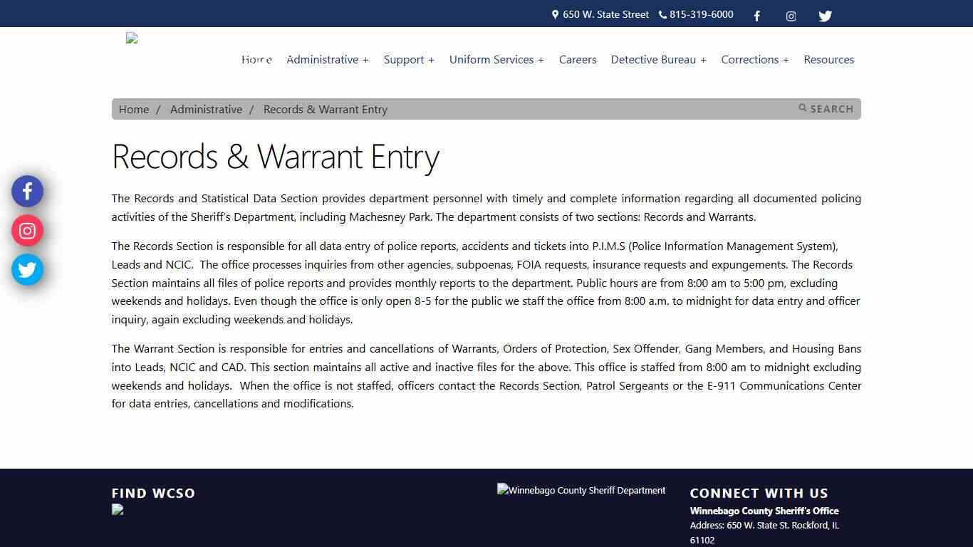 Winnebago Sheriff - Records & Warrant Entry