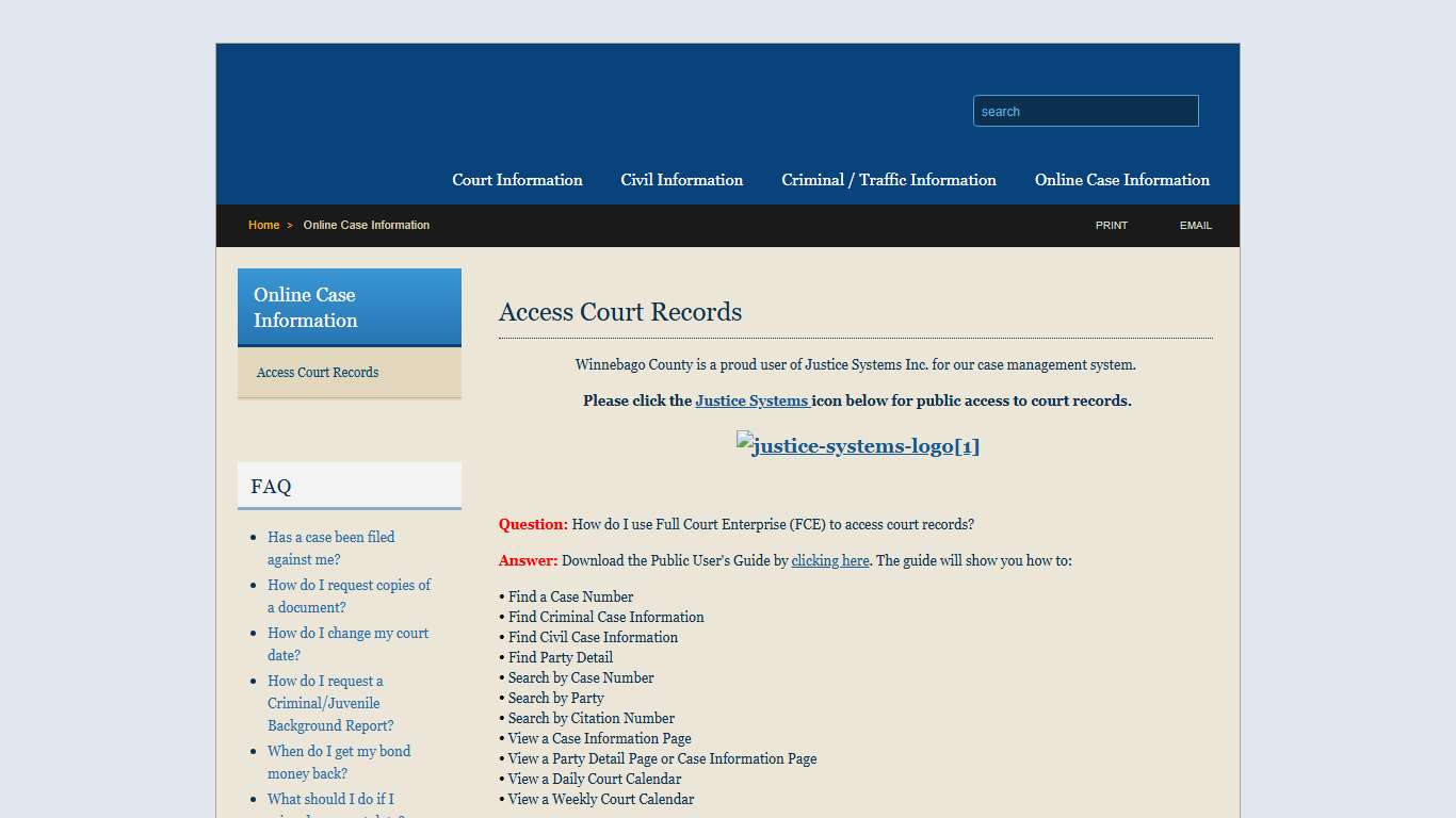 Access Court Records - Online Case Information Winnebago County 17 Judicial Circuit Clerk Design